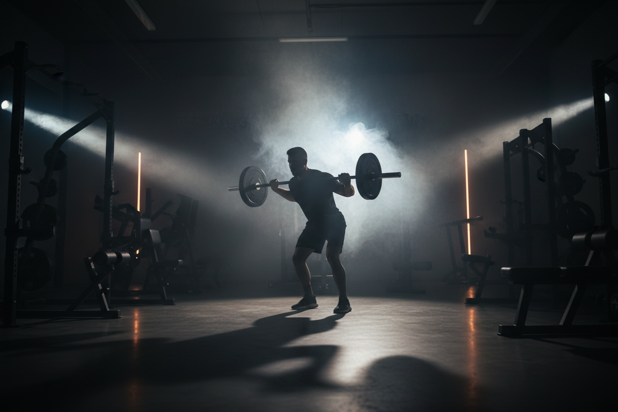 man working out in gym, smoke dark 